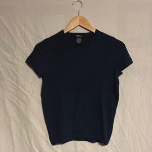 Lord and Taylor Navy Short Sleeve Cashmere Tee